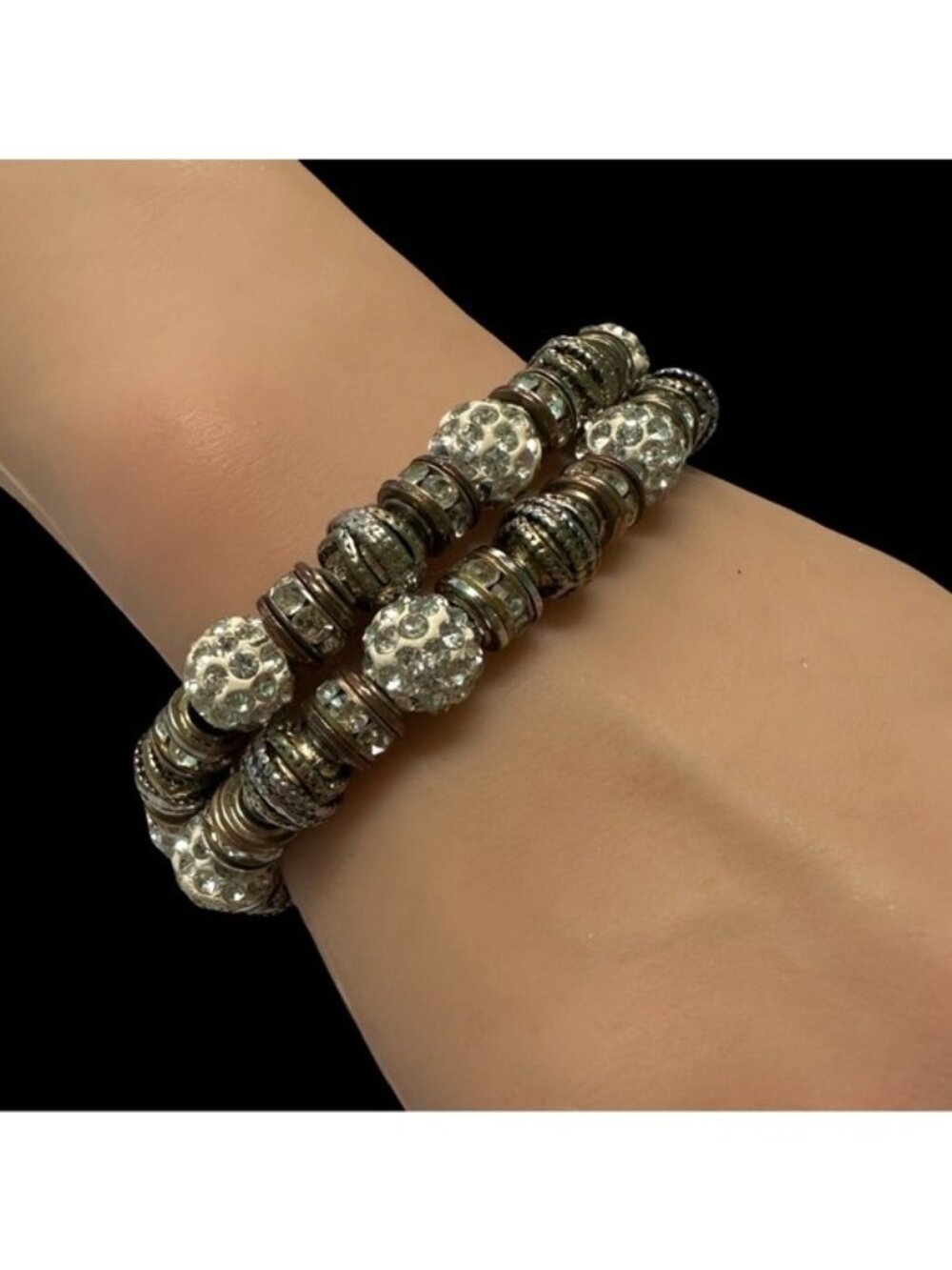 Nicole Bracelet Beaded Silver Gold Tone Slider Bangle Rhinestone Accent